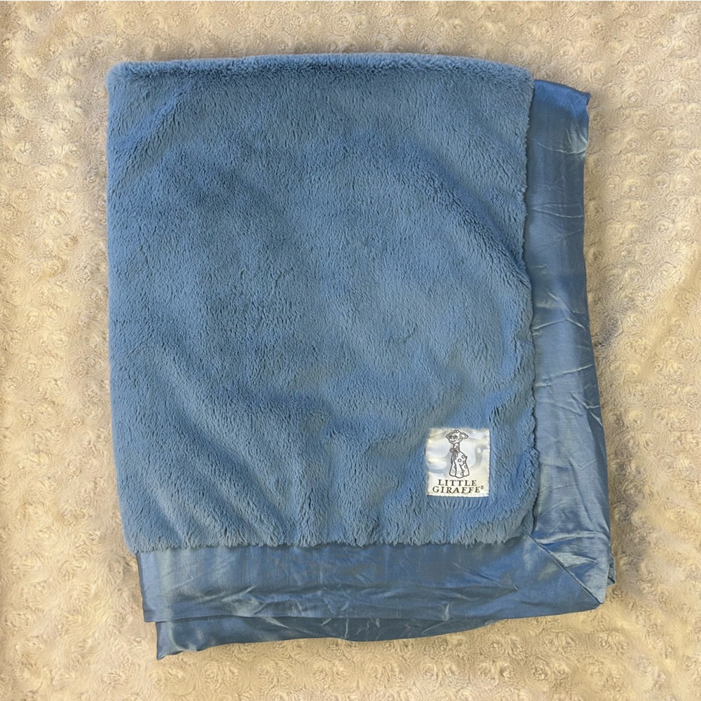 Little Giraffe Solid Blue Baby Blanket Security Lovey USA Made Silky Satin Edge